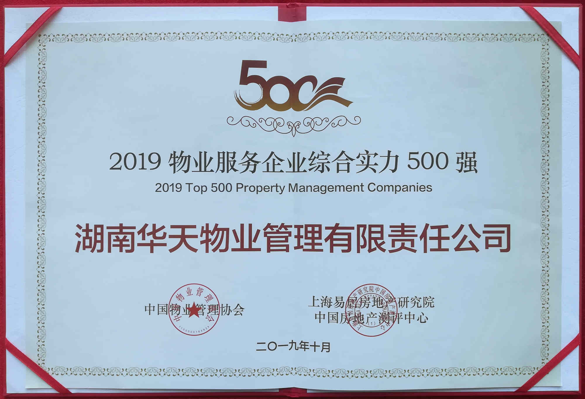 2019物业服务企业综合实力500强
